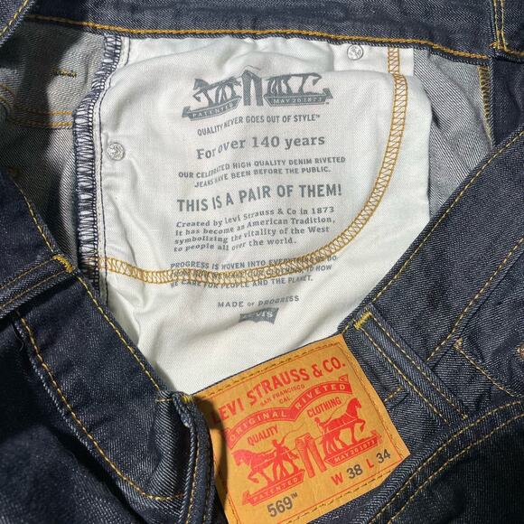 Levi's 569 Jeans Mens 38x34 Blue Relaxed Loose Fit Dark Wash Rancher Western - Picture 4 of 8